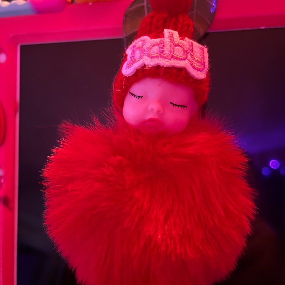 Baby Pom-Pom Doll Keychain Plush - Red